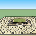 Ornate Circular Tree Pit With Green Grass And Decorative Stone Edges 3d model