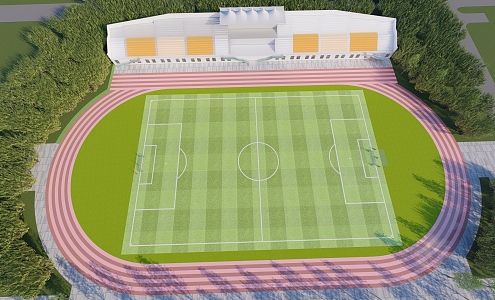 Modern football field, sports playground, auditorium, sports track, campus playground 3d model