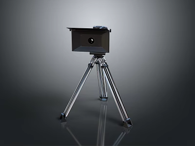 Black Computer Device On Tripod Stand With Square Body And Lens 3d model