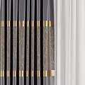 Elegant Gray Curtains With White Sheer Panels And Gold Accent Patterns 3d model