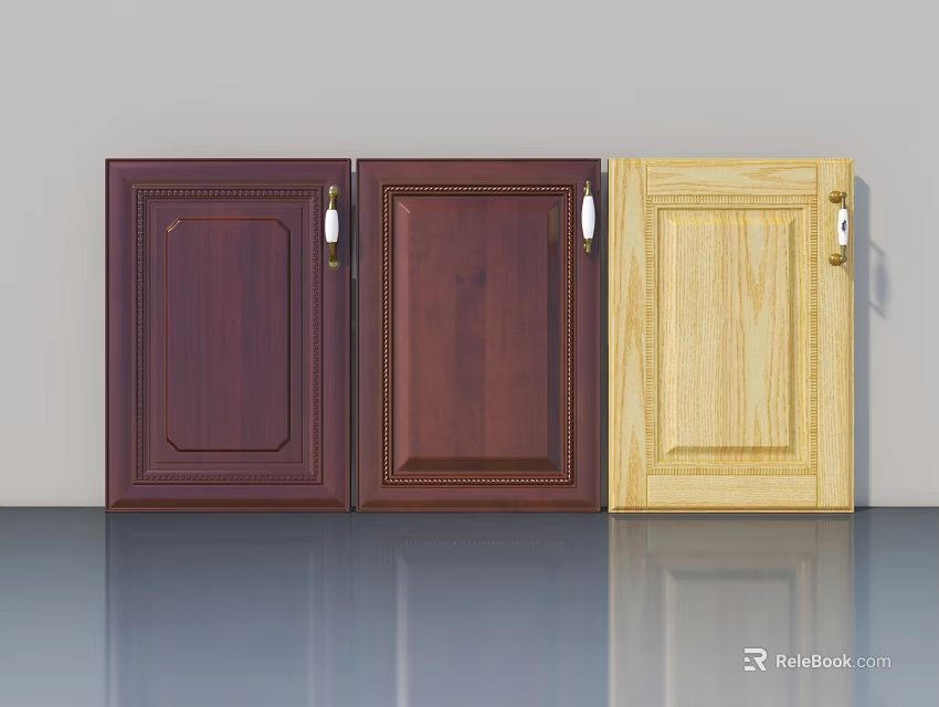 Wooden Hinged Doors with Dark Brown Medium Brown and Light Yellow Panel Designs 3d model 