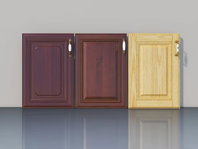 Wooden Hinged Doors with Dark Brown Medium Brown and Light Yellow Panel Designs 3d model