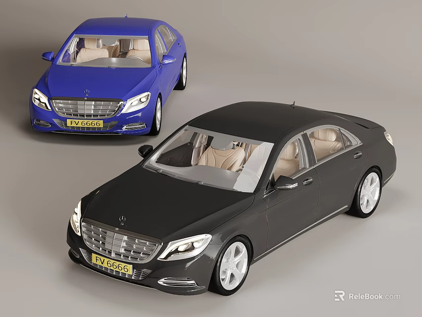 Blue and Black Luxury Sedans With Beige Interiors and Yellow License Plates 3d model 