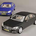 Blue and Black Luxury Sedans With Beige Interiors and Yellow License Plates