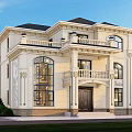 Classic Two Story Detached Villa With White Exterior Black Roof And Large Windows
