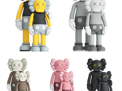 Colorful Kaws Style Figurines With Big Small Sizes And XX Eyes 3d model
