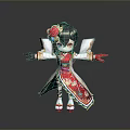 Little Girl In Traditional Red And White Outfit With Flower On Head And Arms Outstretched