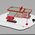 Gas Station Building With Red Exterior White Roof Fuel Pumps And Red Car