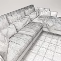 Brown Sectional Sofa with Soft Cushions and Throw Blanket on Grid Pattern Rug 3d model