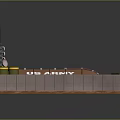 Cartoon US Army Military Camp Scene With Brown Tents Green Crates Yellow Barrels And Fence