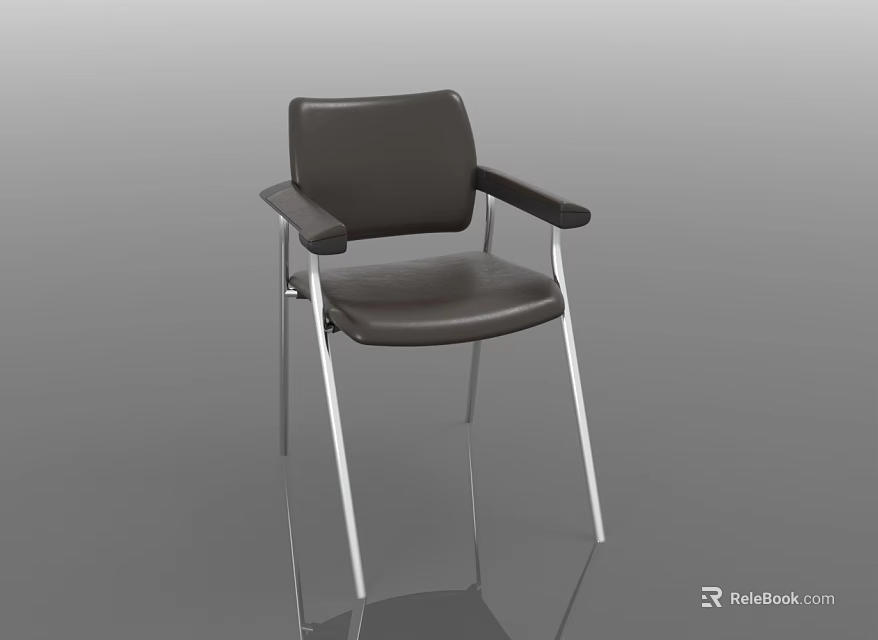 Modern Sleek Leather Upholstered Chair With Chrome Metal Frame And Armrests 3d model 