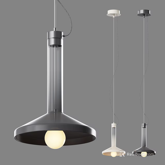 Modern Pendant Lights with Sleek Metallic Design and Illuminated Bulb for Interior Decor 3d model 