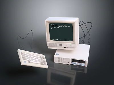 Vintage Computer Setup With Green Screen Monitor Keyboard And Cables 3d model