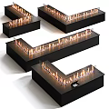 Modern Black Linear Fireplace Design With Realistic Flame And Glass Panel 3d model