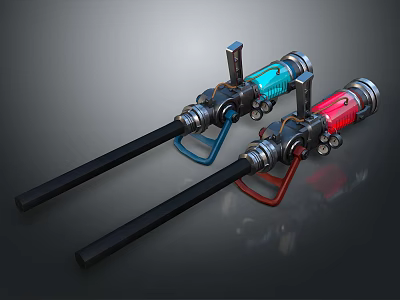 Professional Spray Guns Featuring Blue Red Nozzles Metal Components And Black Handles 3d model