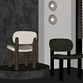 White and Dark Brown Accent Chairs with Plush Leather Wooden Legs Gray Wall Round Lighting
