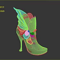 Gray High Heels Featuring Flower Decoration and Wing Design with Stiletto Heel Unique Style