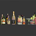 Assorted Wine Bottles And Cocktail Glasses With Colorful Drinks And Fruit Garnishes