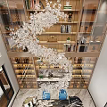 Luxury Duplex Living Room With Art Chandelier Bookshelves And Wine Cabinets