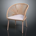 Stylish Wicker Chair With Curved Rattan Backrest Light Wood Legs And Cushioned Seat