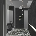 Modern Luxury Public Restroom Interior Design With Double Washbasins Marble Counter And Mirrored Walls