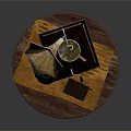 Vintage Gramophone On Wooden Table With Carved Legs And Small Items