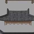 Traditional Chinese Roof Component with Curved Eaves and Intricate Carved Details