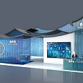 Modern Exhibition Booth Design With Curved Structure Digital Screen And Human Models 3d model