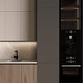 Modern Kitchen Interior Featuring Gray And Wooden Cabinets Sleek Countertop Built in Appliances