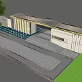 Modern Entrance Gate Architectural Design With Marble Walls Fountains And Trees