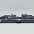 Modern Gray Fabric Sectional Sofa With Multiple Pillows And Throw Blanket 3d model