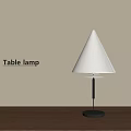 Modern Table Lamp With White Cone Shade On Wooden Table Against Beige Wall