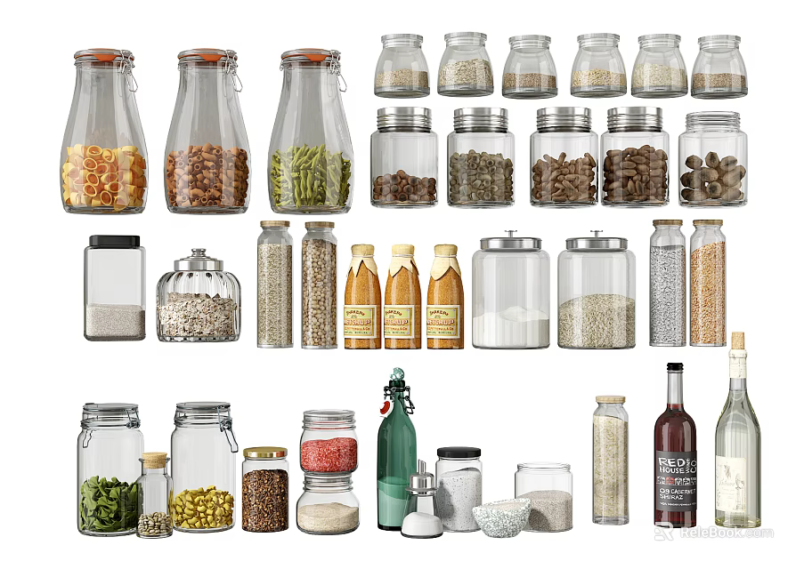 Glass Spice Jars With Lids Transparent Design For Kitchen Spices Grains And Beans Storage 3d model 