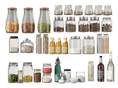 Glass Spice Jars With Lids Transparent Design For Kitchen Spices Grains And Beans Storage 3d model