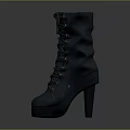 Stylish Black Lace Up High Heel Boots With Classic Design And Shiny Finish
