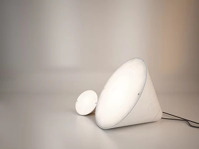 Modern White Table Lamp With Conical Lampshade And Circular Base On Gray Background 3d model