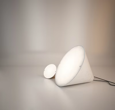 Modern White Table Lamp With Conical Lampshade And Circular Base On Gray Background 3d model