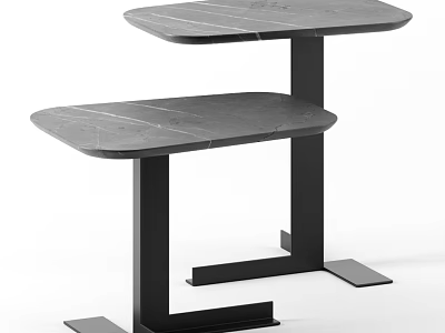 Modern Double Tier Coffee Table With Black Metal Frame And Grey Surface 3d model