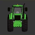Green Tractor With Large Black Wheels And Yellow Rims Front View Design