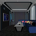 Modern KTV Interior With Starry Ceiling Blue Lighting Sofa Bar Counter And Large Screen