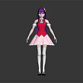 Game Movie Character With Purple Hair Red Top Pink Skirt White Frills Blue Necktie