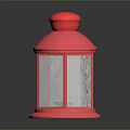 Pink Decorative Lantern With Red Top Green Ornament And White String Lights