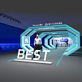 Large Event Stage Setup With Blue Backdrop Screen BEST Text White Chairs And Lighting Equipment 3d model