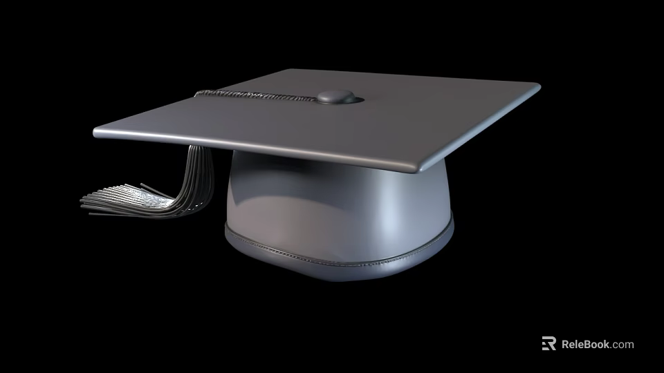 Gray Graduation Cap With Tassel Square Top And Round Base On Black Background 3d model 