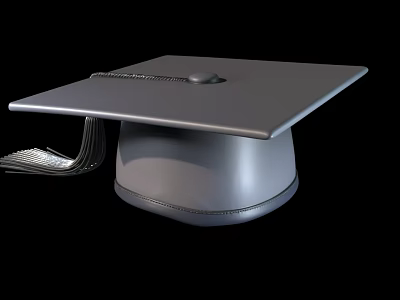 Gray Graduation Cap With Tassel Square Top And Round Base On Black Background 3d model