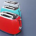 Colorful Kitchen Appliances Featuring Red Blue And White Toasters On 3d model
