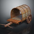 Traditional Bamboo Cart With Curved Roof Structure And Wooden Wheels Design