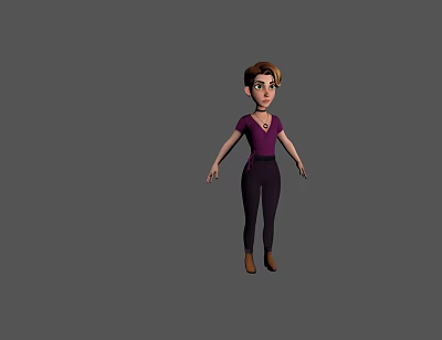 Game Movie Character Female With Short Hair Purple Top And Dark Pants 3d model