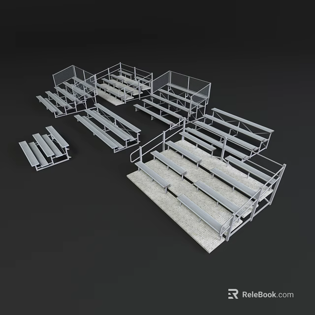 Metal Bleachers With Tiered Seating And Railings For Sports Venues 3d model 