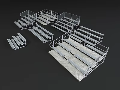Metal Bleachers With Tiered Seating And Railings For Sports Venues 3d model
